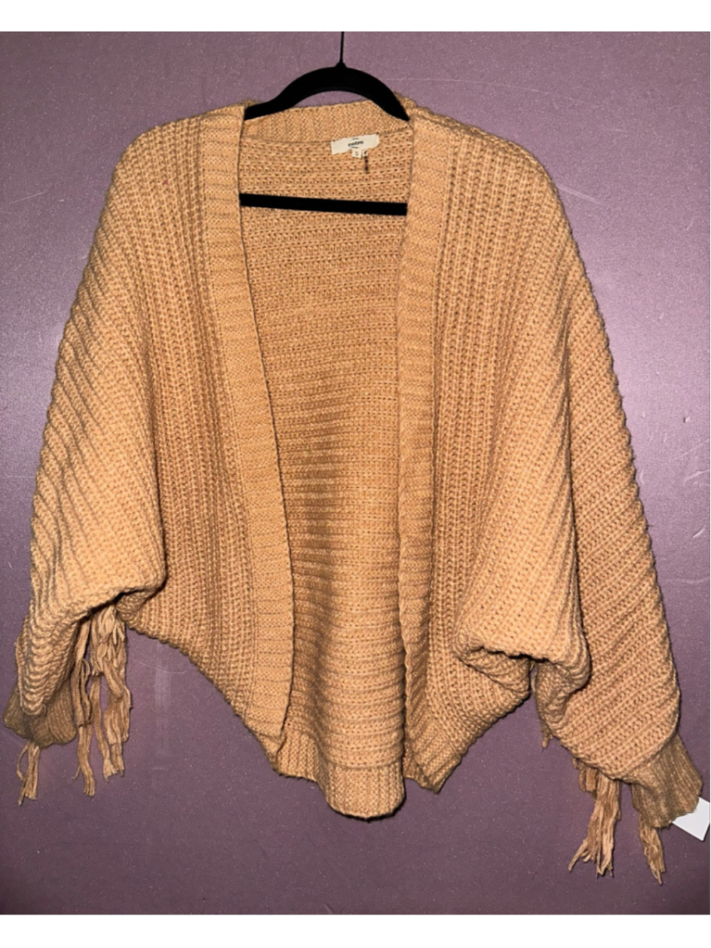 Women's Entro Tan Knit Fringe Cardigan Sweater Size S